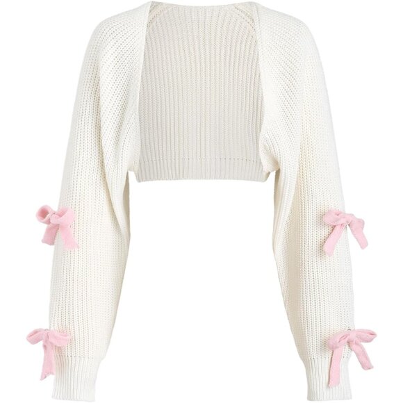 Women´s Cropped Knitted Cardigan Open Front Long...